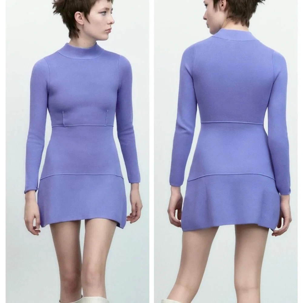 purple knit dress zara Zara Purple Puff Sleeve Ribbed Knit Mini Sweater Dress 2019 Size Small NWOT